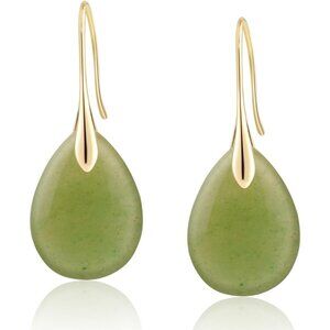 Women's Green Crystal Fishhoop Dangle Drop Agate Tear Beads High Luxury Earrings